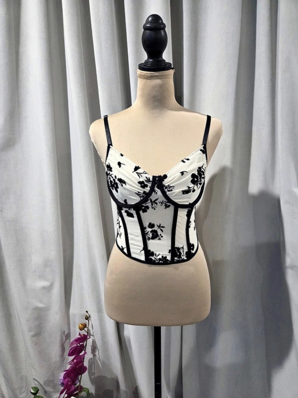 Floral Bustier Top in Cream & Black Like New
